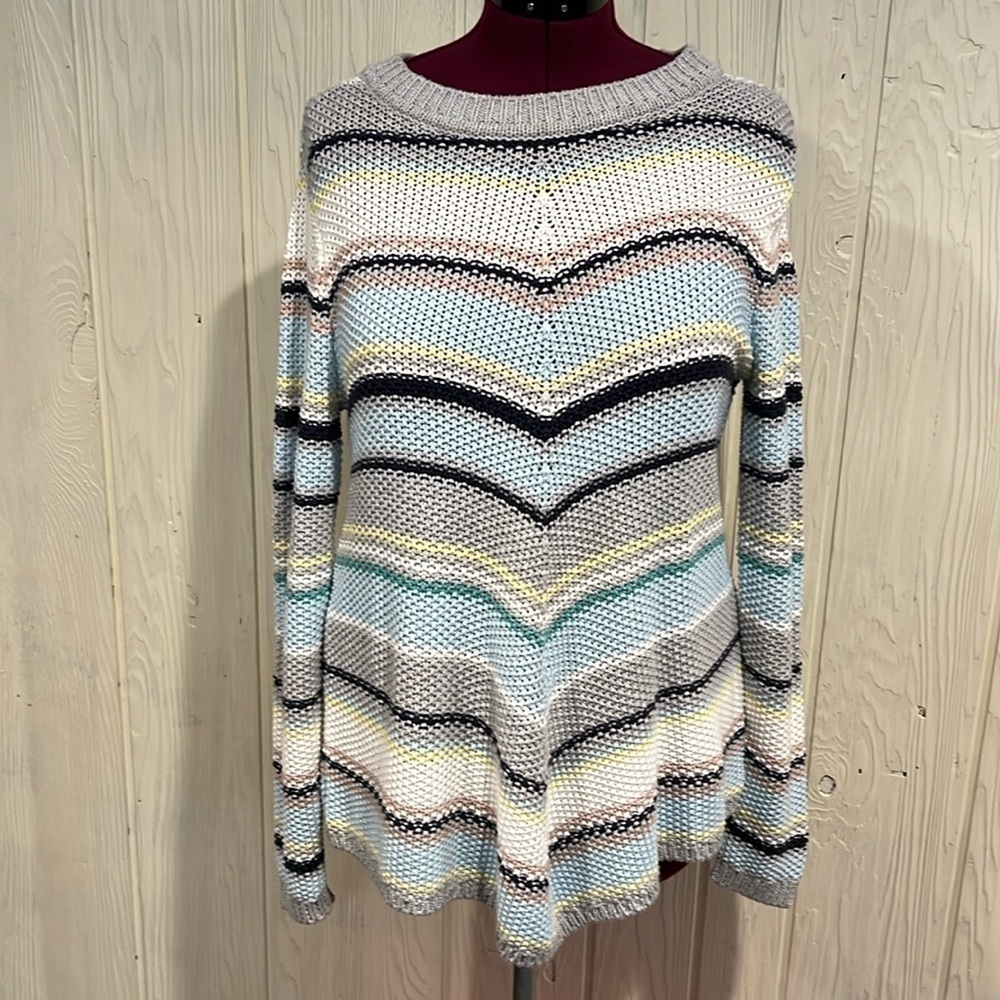 Caslon 100% Cotton Sweater Chunky Waffle Knit Wide Stripe size medium